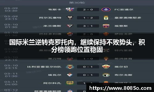 国际米兰逆转克罗托内，继续保持不败势头，积分榜领跑位置稳固